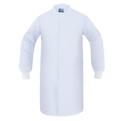 No-Pocket Hidden-Snap Lab Coat, White