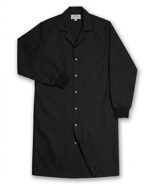 Black Butcher Frock, No Pocket, Knit Cuff, Back Slit