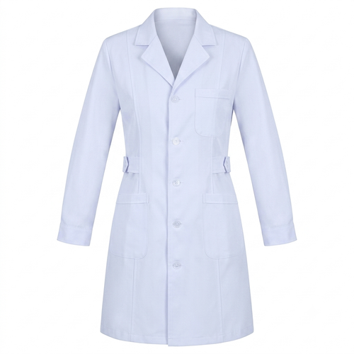 White Poplin Princess-Seam Lab Coat, 3 Pocket