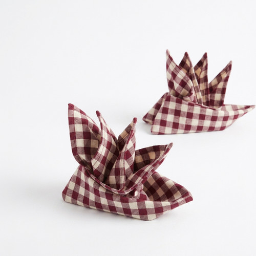 Plain Check Napkin, 20x20 - Burgundy & Cream