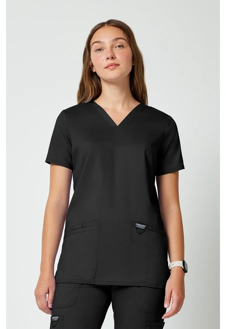 Cherokee Workwear Revolution Women's V-Neck Scrub Top and Straight Leg Scrub Pants - Black