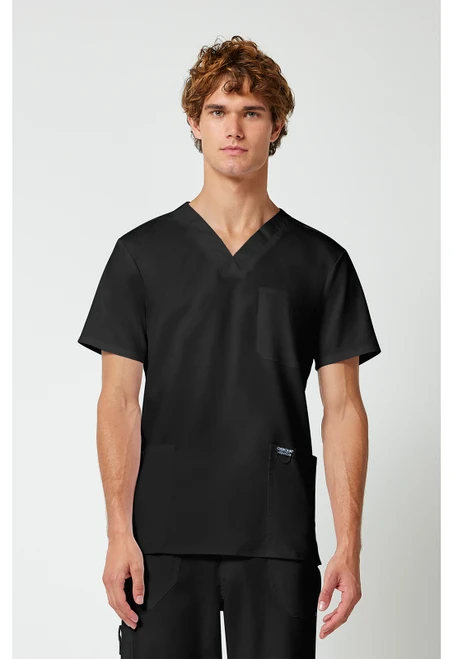 Cherokee Workwear Revolution Men's V-Neck Scrub Top and Fly Front Scrub Pants - Black