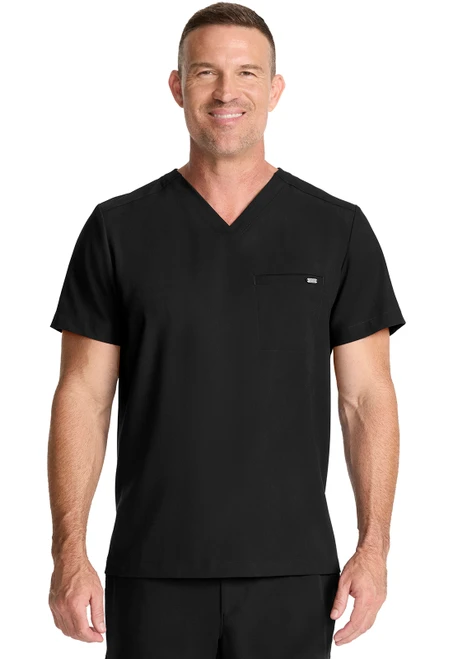 Healing Hands Quest Men's V-Neck Scrub Top and Straight Leg Scrub Pants - Scrub Tops - Black
