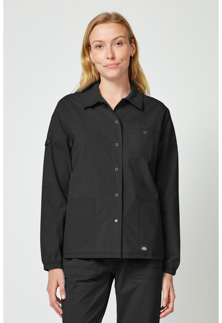 Dickies Forge Women's Scrub Jackets - Snap Front - Shirt Collar - Black