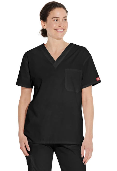 Dickies EDS Signature Unisex Tuckable V-Neck Scrub Top - Black