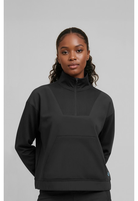 Med Couture Insight Women's Half Zip Funnel Neck Scrub Jacket - Black