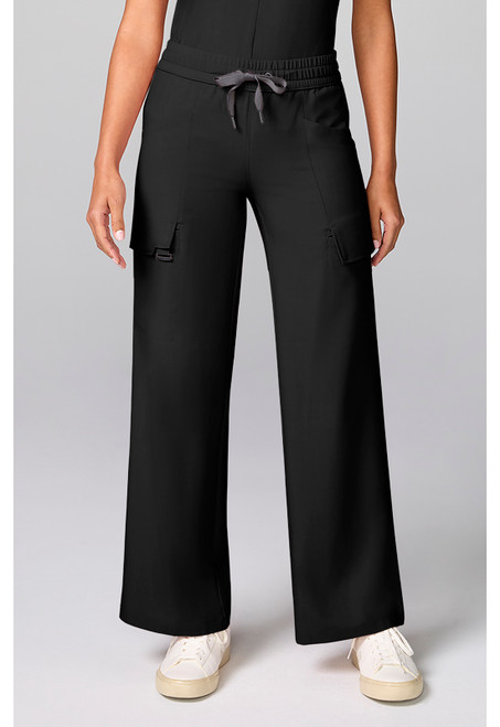 Healing Hands Quest Women's Petite and Tall 6 Pocket Straight Leg Scrub Pants - Petite - 29 Inch Inseam - Black