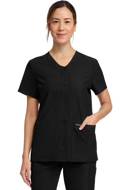 Cherokee Workwear Originals Ultra Women's Snap Front Scrub Top - Black