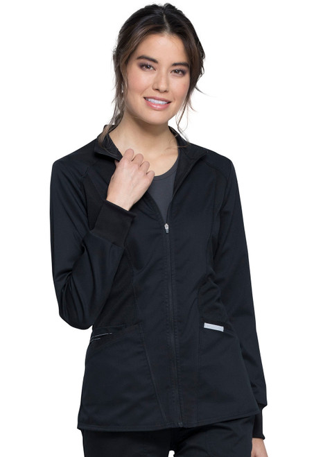 Cherokee Workwear Revolution Women's Zip Front High-Low Scrub Jacket - Black
