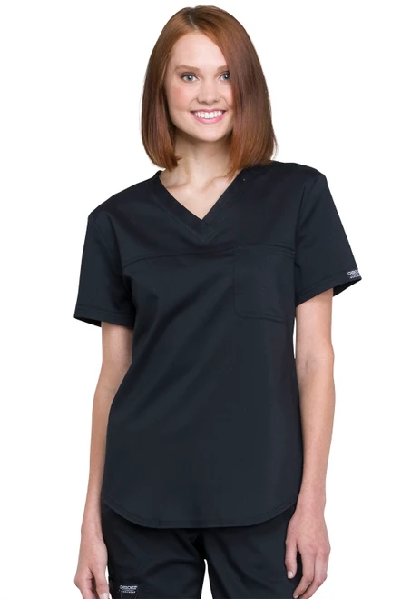 Cherokee Workwear Revolution Women's Tuckable One Pocket V-Neck Scrub Top - Black