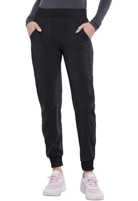 Cherokee Allura Women's Petite and Tall Mid Rise Jogger Scrub Pants - Petite - 26 Inch Inseam - Black