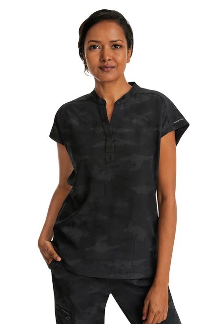 Healing Hands Purple Label Women's Journey Camo Mandarin Collar Scrub Top - Black