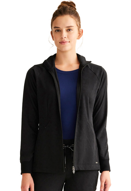 Healing Hands Purple Label Jacquard Women's Devon Zip Front Scrub Jacket - Black