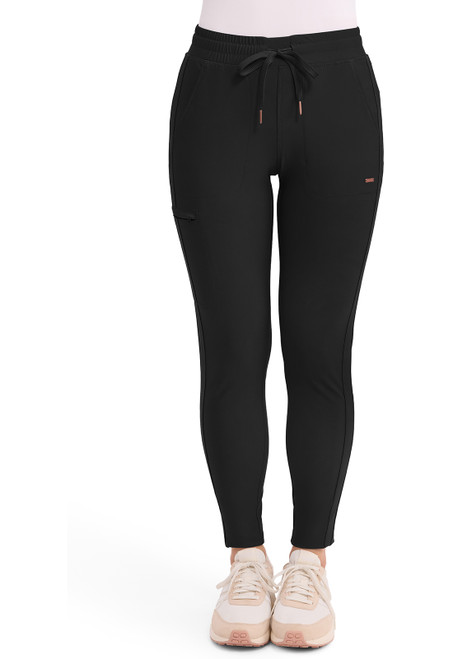 Cherokee Form Women's Petite Mid Rise Tapered Leg Scrub Pants - Black