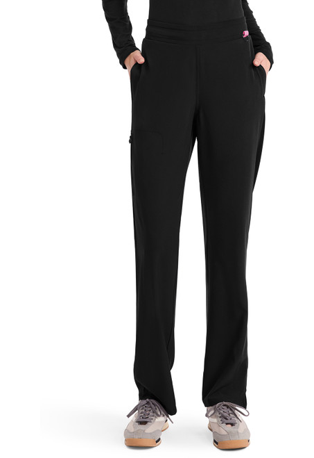 Med Couture AMP Women's Petite High Rise Straight Leg Pull-On Scrub Pants - Black