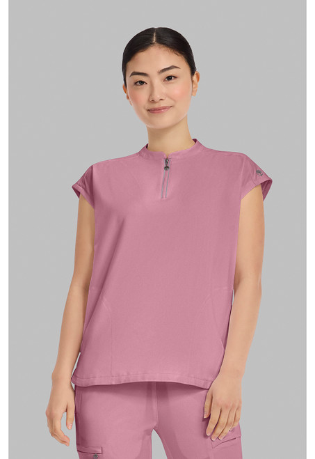 Healing Hands 360 Women's Sandy Half Zip Mandarin Collar Scrub Top - Precious Pink