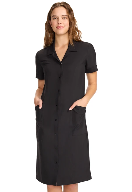 Cherokee Workwear Originals Ultra Women's Button Front Scrub Dress - Black