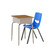 Open Front Student Desk - Walnut Top, Silver Frame + Navy Chair