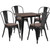 Bailey 31.5" Square Black Metal Table Set with Wood Top and 4 Stack Chairs