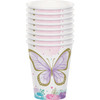 Butterfly Shimmer Party Paper Cups Pretty Pastel & Gold Tea Party 8/ct