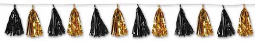 8' Metallic Tassels Hanging Garland Black Gold Party Decor