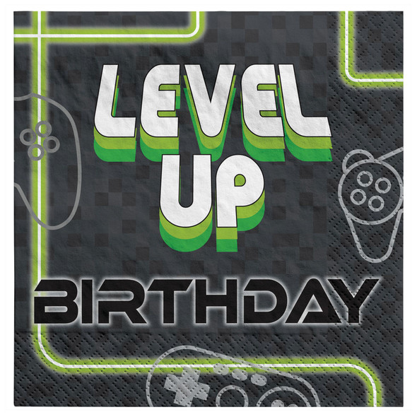 Level Up Birthday Game Controller Luncheon Napkins 16 Pack