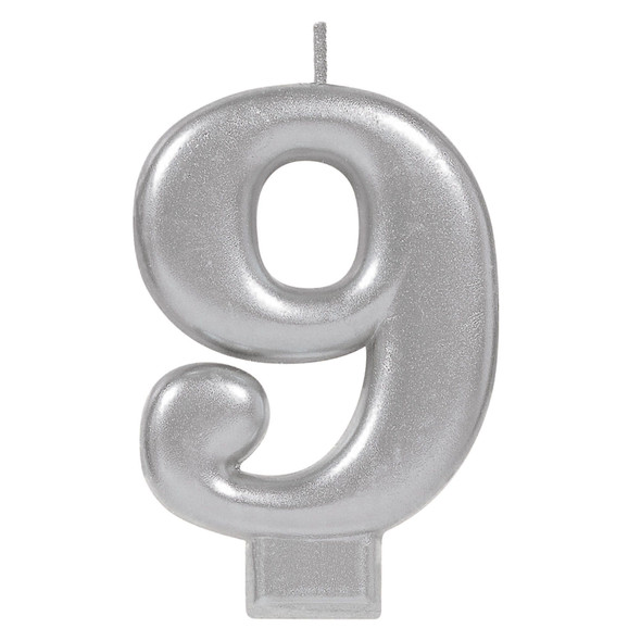Silver Metallic Numeral Birthday Party Cake Candle #9 Number Nine