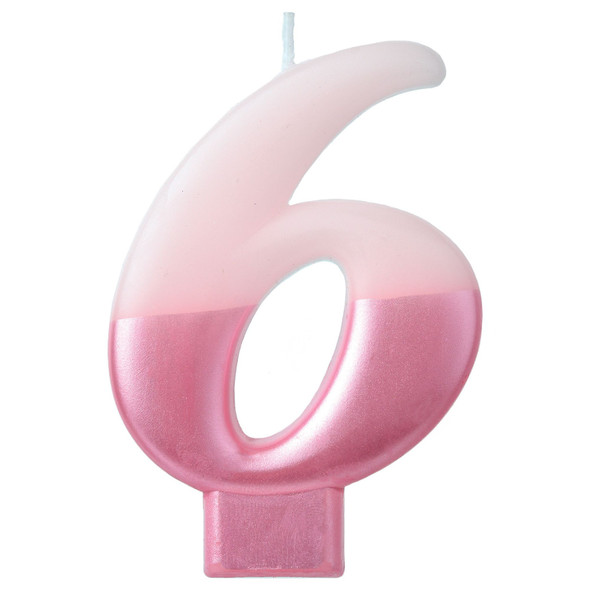 Pink Metallic Numeral Birthday Party Cake Candle #6 Number Six