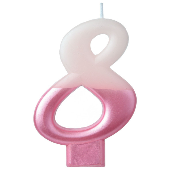 Pink Metallic Numeral Birthday Party Cake Candle #8 Number Eight