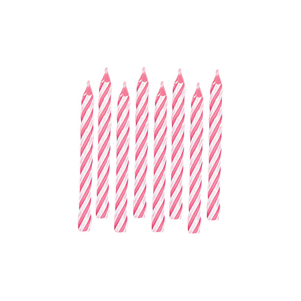 Pink Candy Stripe Classic Spiral Birthday Cake Party Candles 24 Pack
