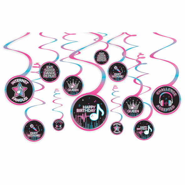 Internet Famous Music Birthday Party Swirl Decorations 12 Pack