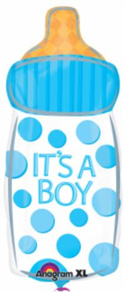 It's  Boy Baby Bottle Balloon Blue Polka Dots