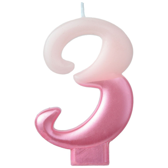 Pink Metallic Numeral Birthday Party Cake Candle #3 Number Three