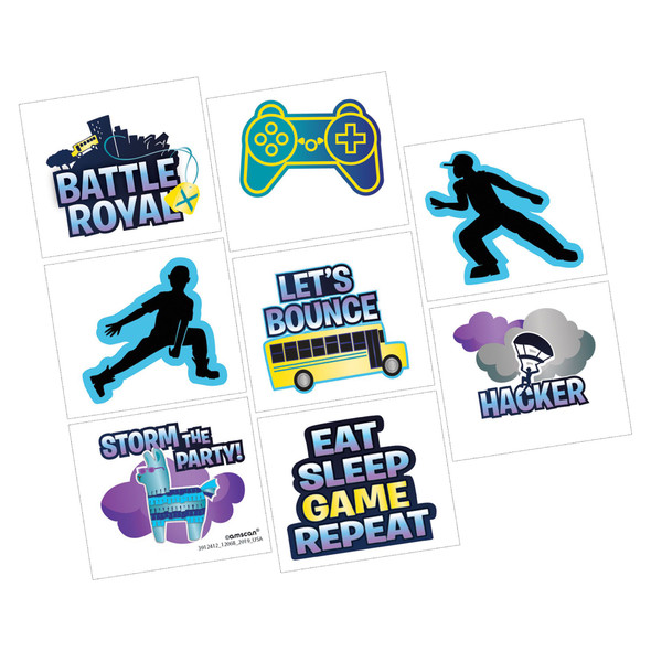 Battle Royal Gaming Birthday Temporary Tattoos Party Favor Pack of 8