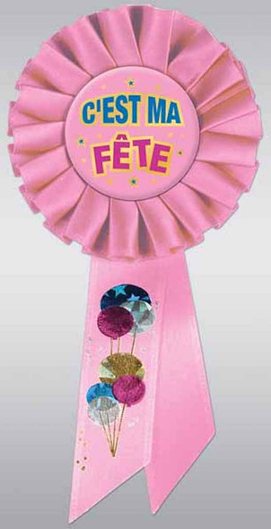 C'est Ma Fete Deluxe Pink Satin Birthday Rosette Pin