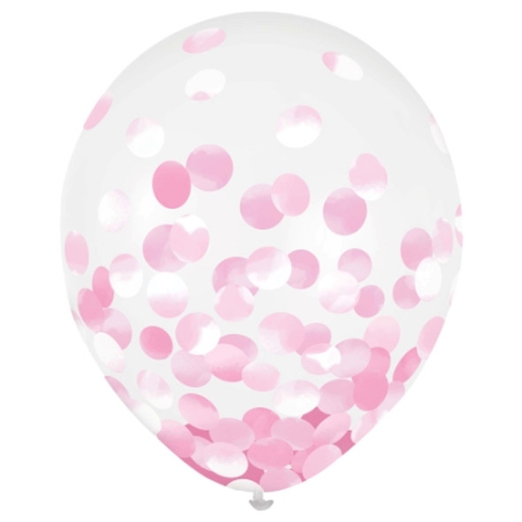 Pink Confetti Filled 12" Latex Balloons 6 Pack