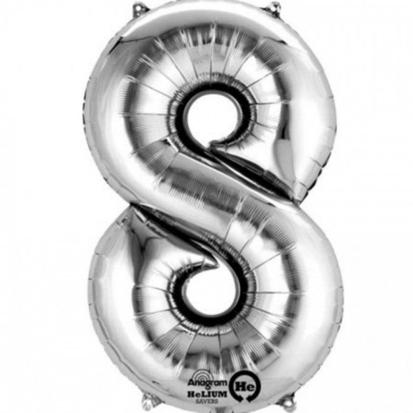 Number 8 Balloon Silver tall