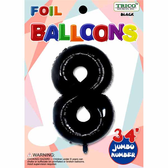 34" Black Number 8 Supershape Decorative Foil Balloon