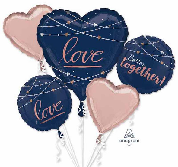 Anagram Navy Blue Love Wedding Foil Balloon Bouquet- 5 PCS
