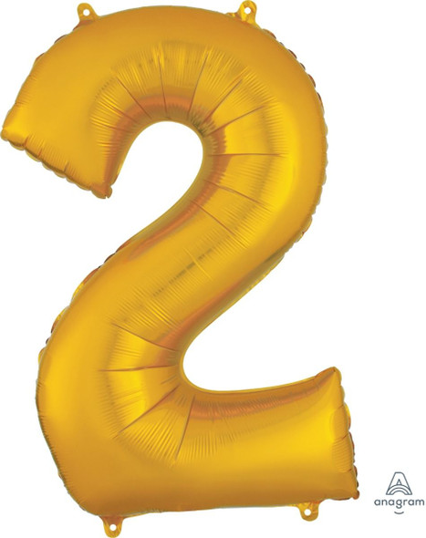 34" Gold Number 2 Supershape Decorative Foil Balloon