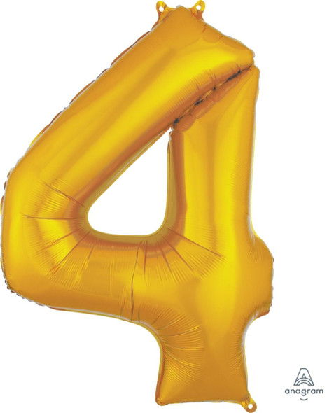 34" Gold Number 4 Supershape Decorative Foil Balloon