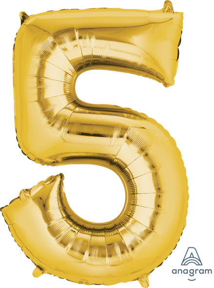 34" Gold Number 5 Supershape Decorative Foil Balloon