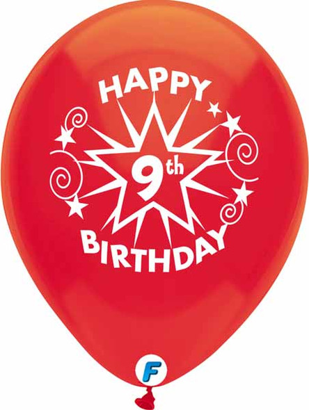 Assorted Colors 9th Birthday Latex Balloons