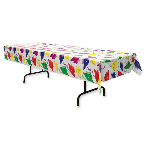 Graduation Hats Party Theme Colorful Plastic Table Cover 54" x 108"