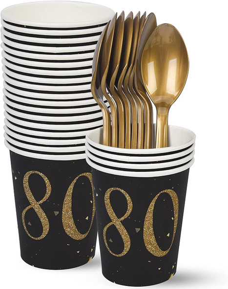 80th Black & Gold Paper Cups