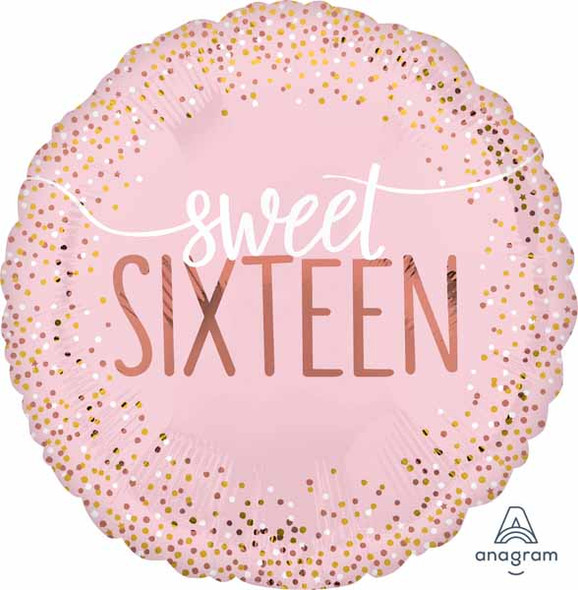 Anagram 18" Round Blush Sweet 16 Pink Birthday Confetti Foil Balloon