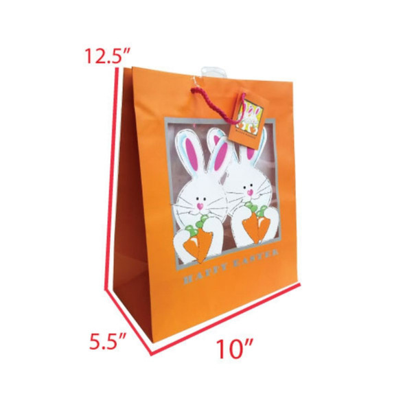 Happy Easter White Bunnies Orange Gift Bag 12.5"