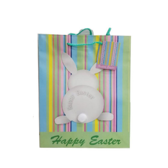 Happy Easter White Bunny Tail Pastel Gift Bag 12.5"
