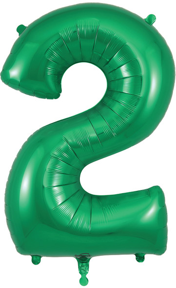 34" Green Number 2 Supershape Foil Mylar Balloon