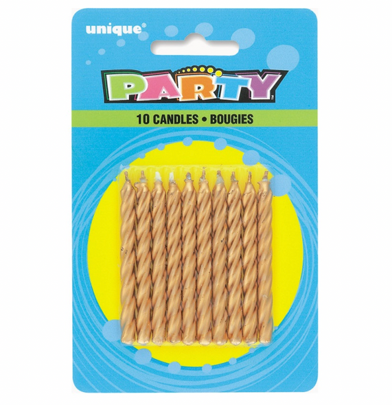 Gold Classic Spiral Birthday Cake Party Candles 10 Pack
